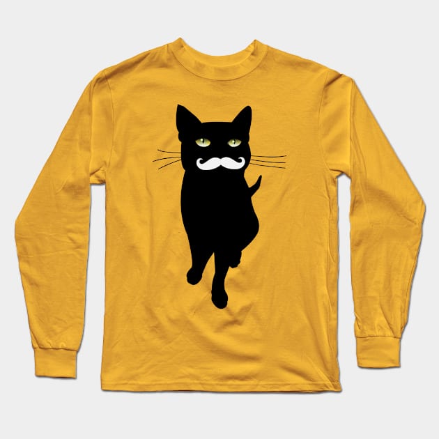 Cat With Mustage | Cat Lovers Long Sleeve T-Shirt by Pushloop